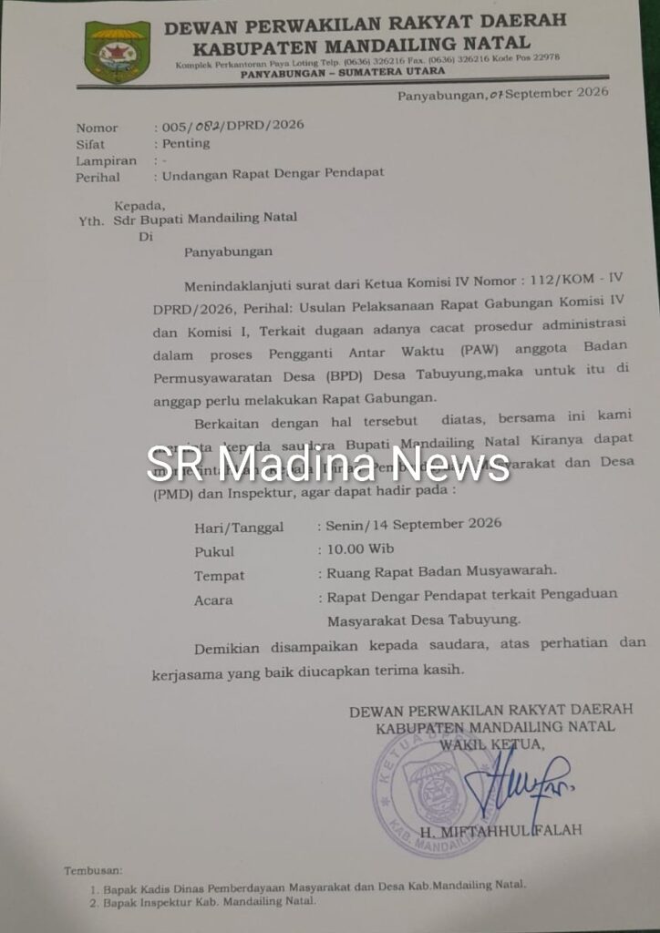 PAW Tabuyung Dipersoalkan, DPRD Surati Bupati Madina.