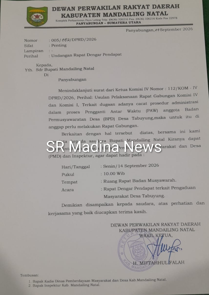 PAW Tabuyung Dipersoalkan, DPRD Surati Bupati Madina.
